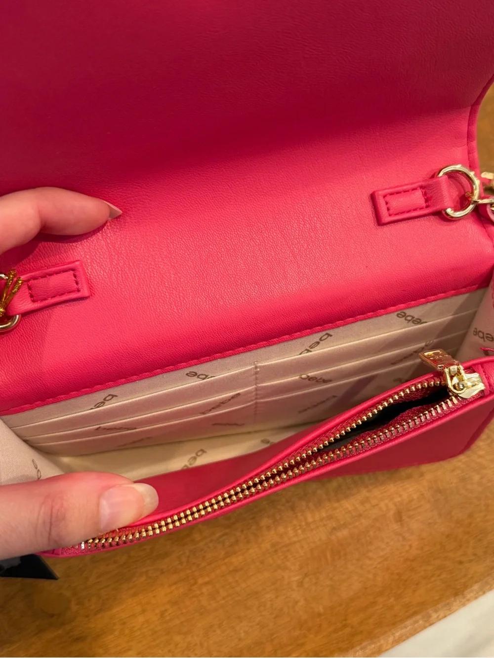 bebe Stanley Crossbody Bag in Barbie Pink with Chain Strap